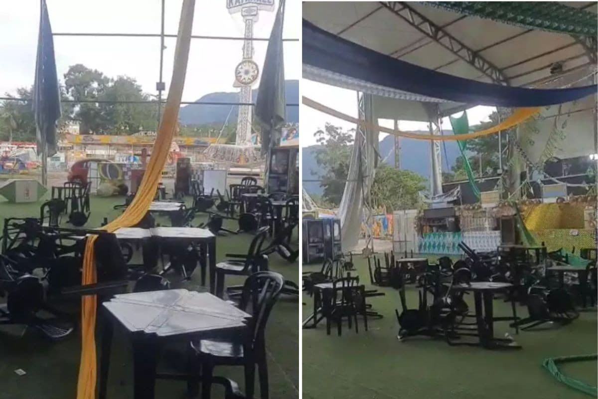 Quermesse de Cubatão é cancelada após ventos fortes danificarem estrutura