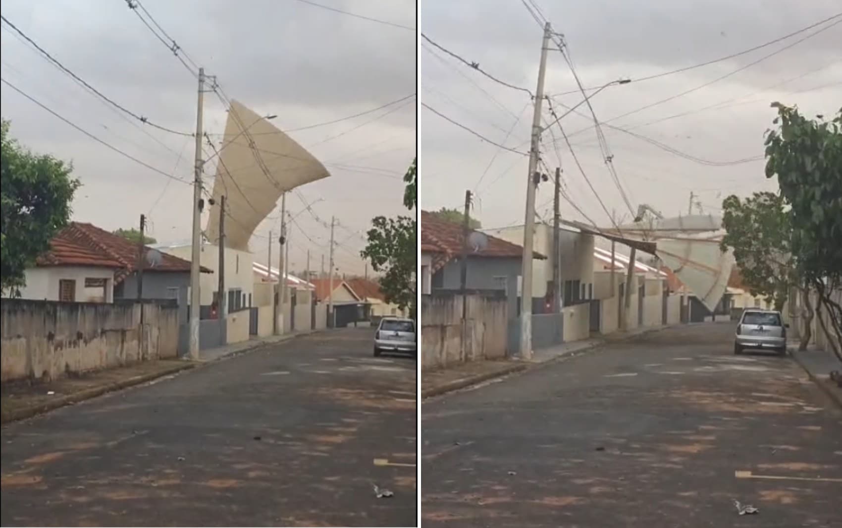 Veja vídeo do momento em que vento carrega telhado inteiro de casa no interior de SP