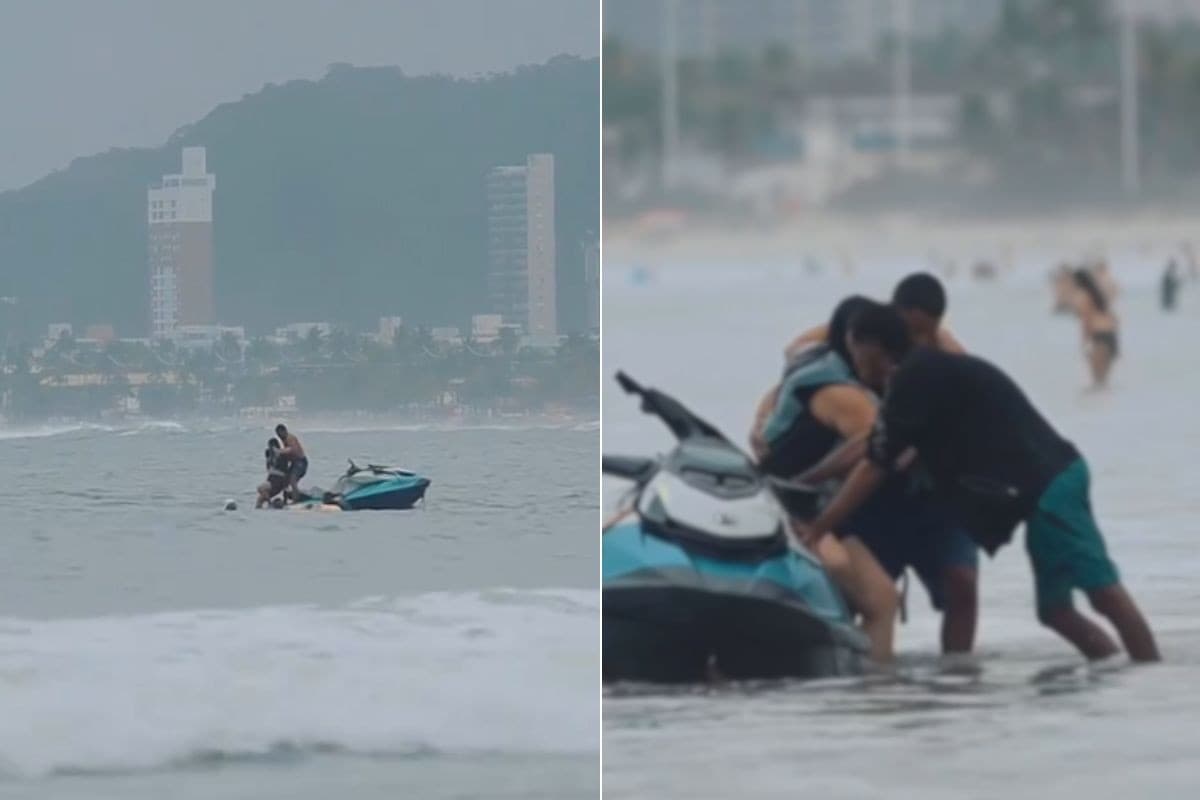 Guarda-vidas salva mulher de afogamento no mar em Guarujá; VÍDEO