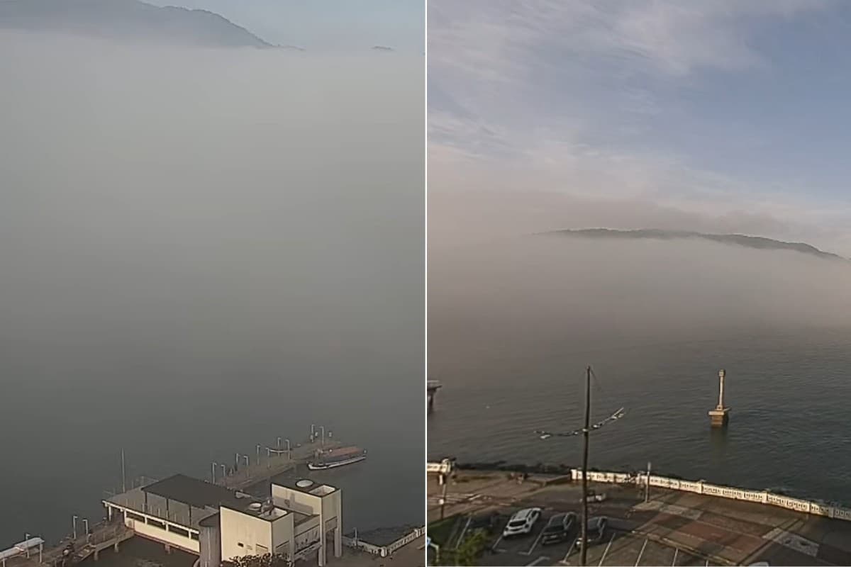 Nevoeiro cobre litoral de SP e paralisa maior porto do país; VEJA