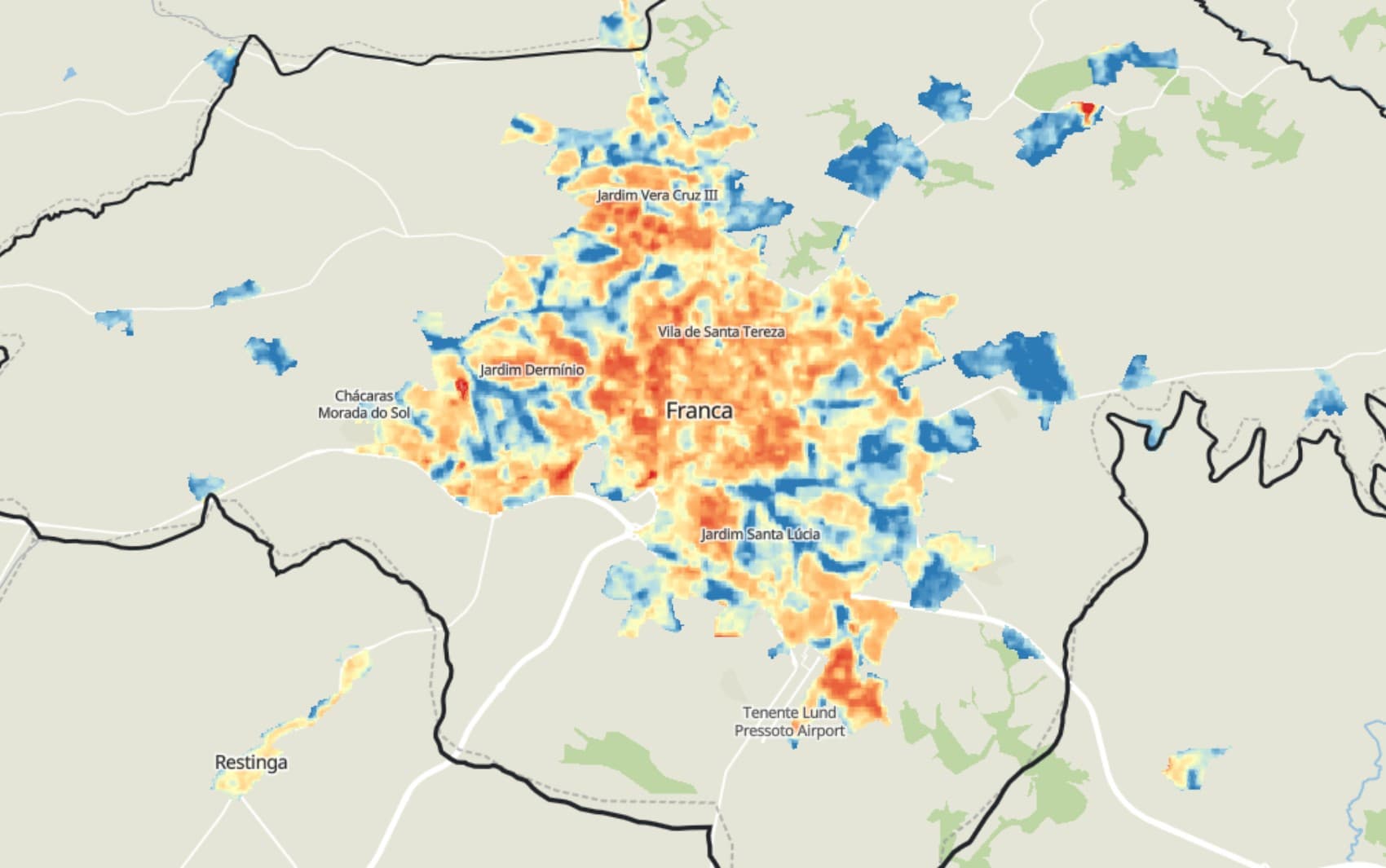 Veja ranking dos bairros com maiores picos de calor em Franca, SP