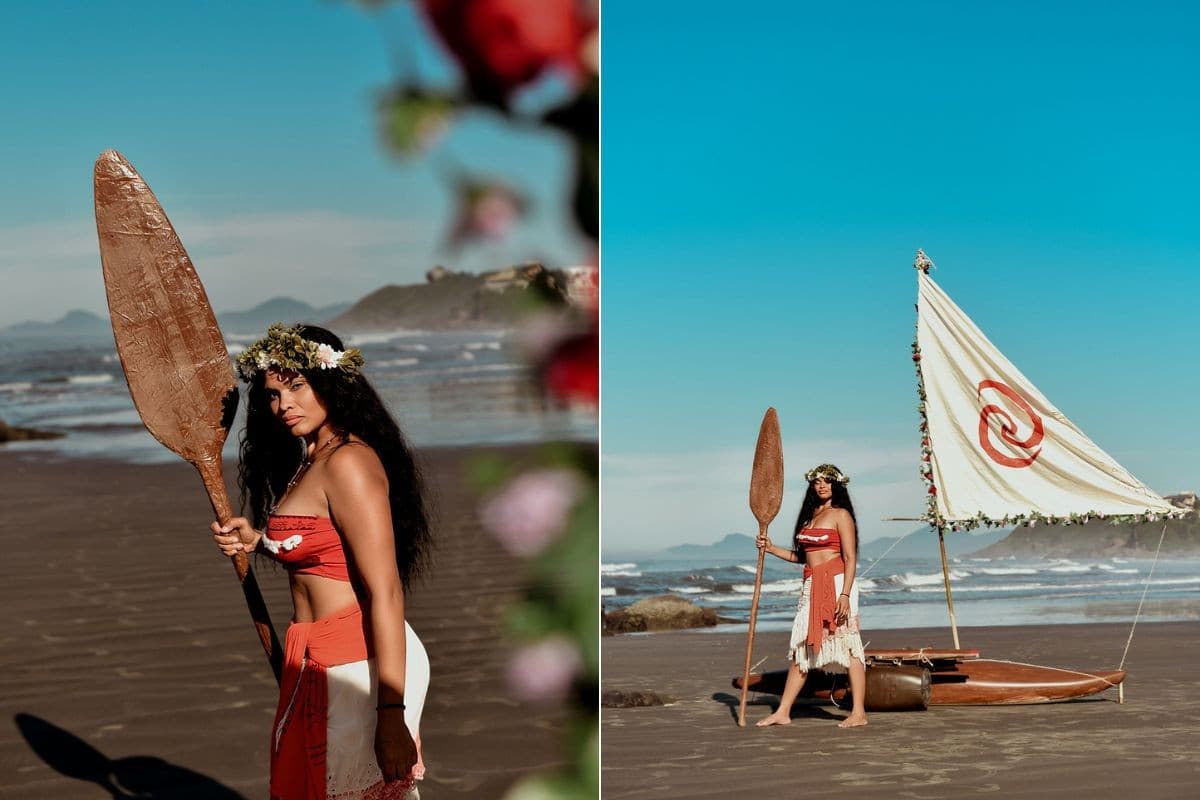 Conheça a 'Moana brasileira' que criou a própria jangada e faz sucesso com cosplay: 'Me identifico'; VÍDEO