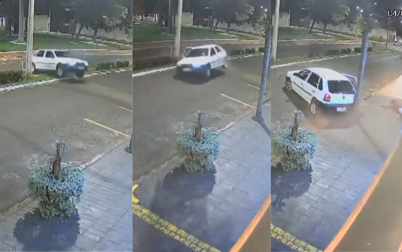 VÍDEO: Motorista bate em poste e passageiro é arremessado para fora do veículo em Orlândia, SP