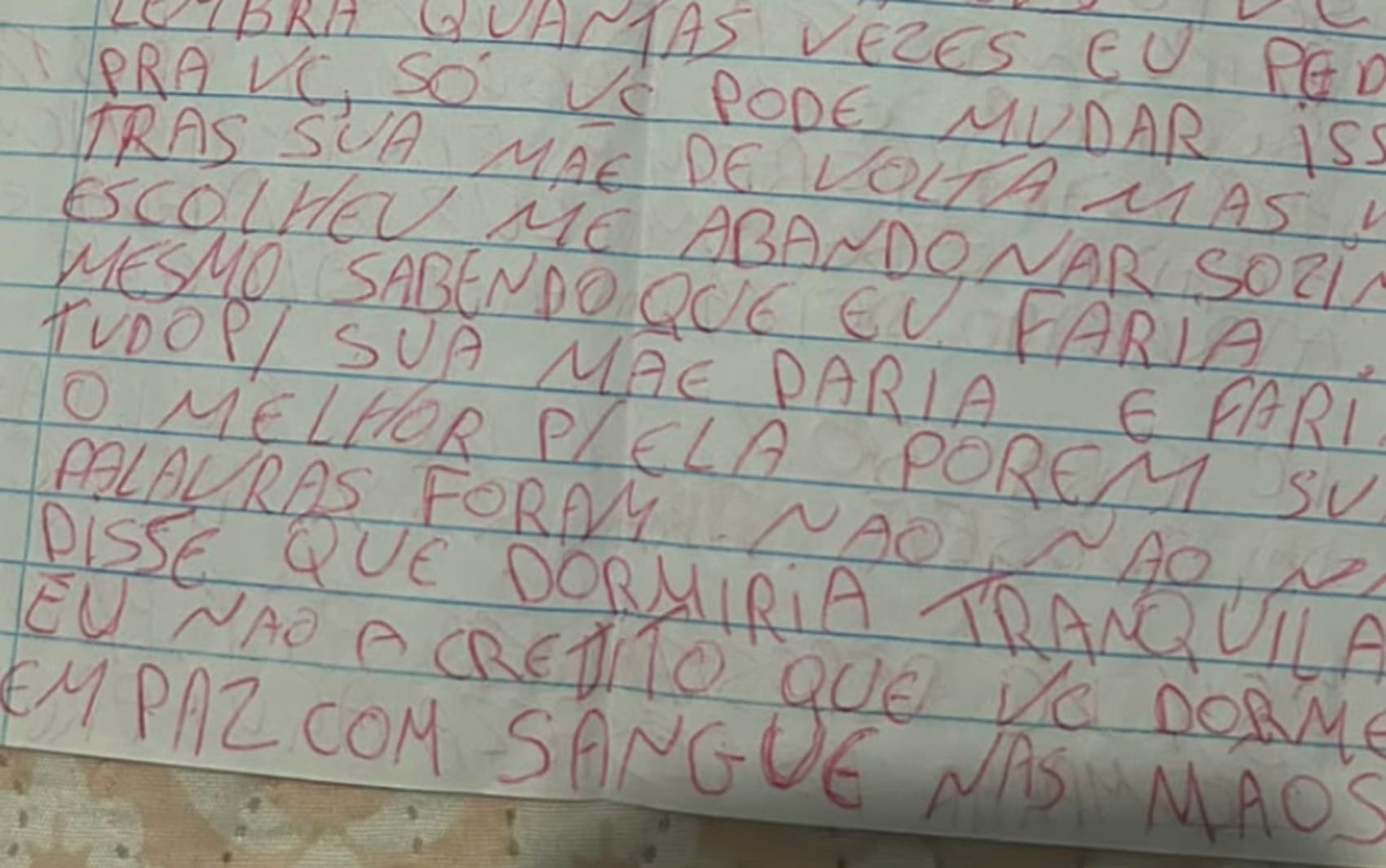 Homem que matou ex no interior de SP culpa filha em carta: 'Não acredito que você dorme em paz'