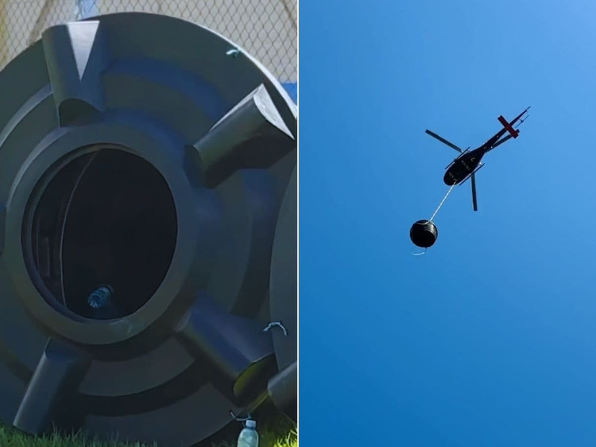 Helicópteros transportam sistemas de esgoto até quilombo de difícil acesso em SP; VÍDEO