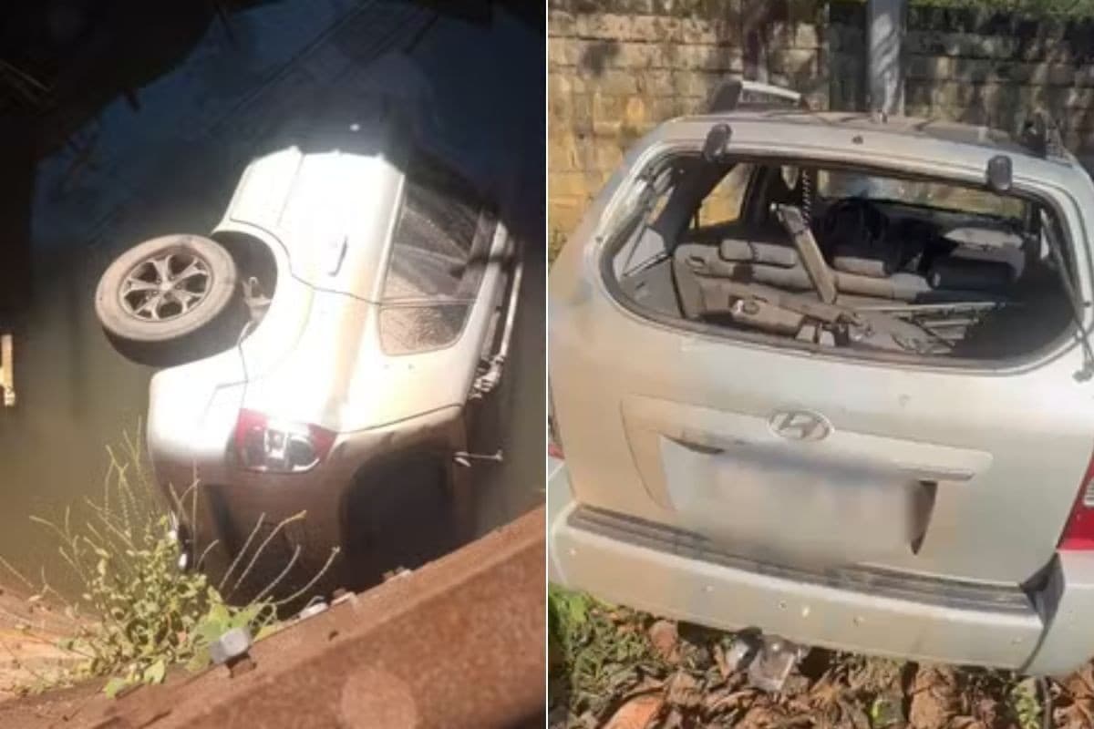 Vídeo mostra estado de carro após invadir obra e cair em vala alagada; jovem morreu no acidente