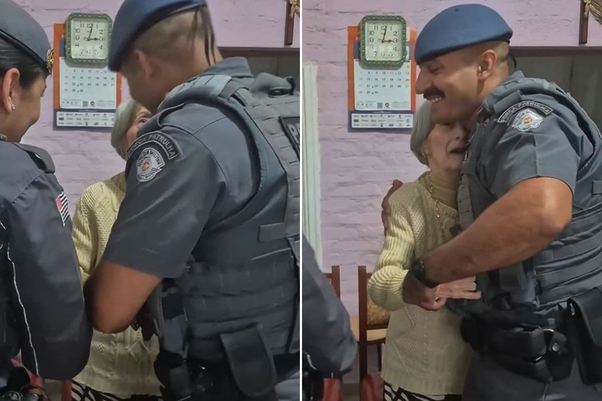 Mulher com Alzheimer reencontra policiais que a salvaram após engasgo no litoral de SP; VÍDEO