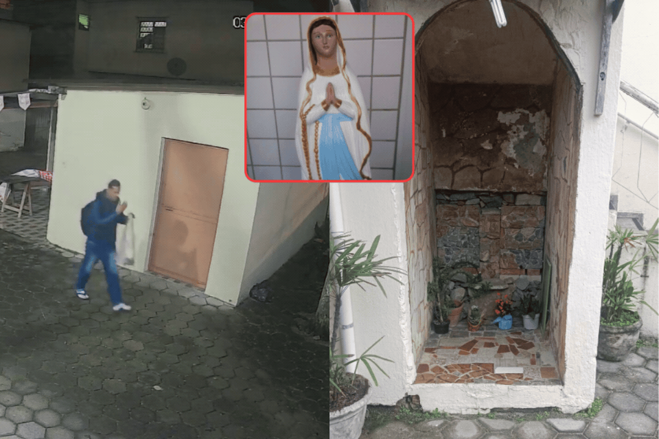 Ladrão faz sinal da cruz após furtar imagem em capela no litoral de SP; VÍDEO