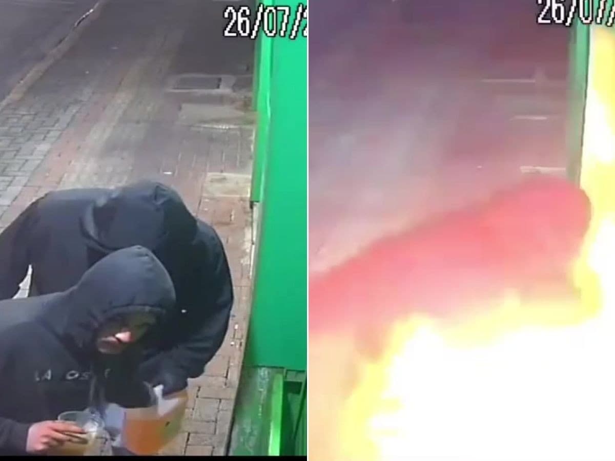 Criminosos ateiam fogo em papelaria e são atingidos pelas chamas no litoral de SP; VÍDEO